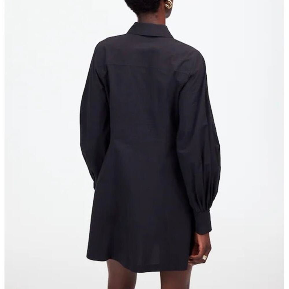 NWT Madewell Seamed Long-Sleeve Mini Shirtdress In Poplin Jet Black Size 6 - Picture 2 of 9